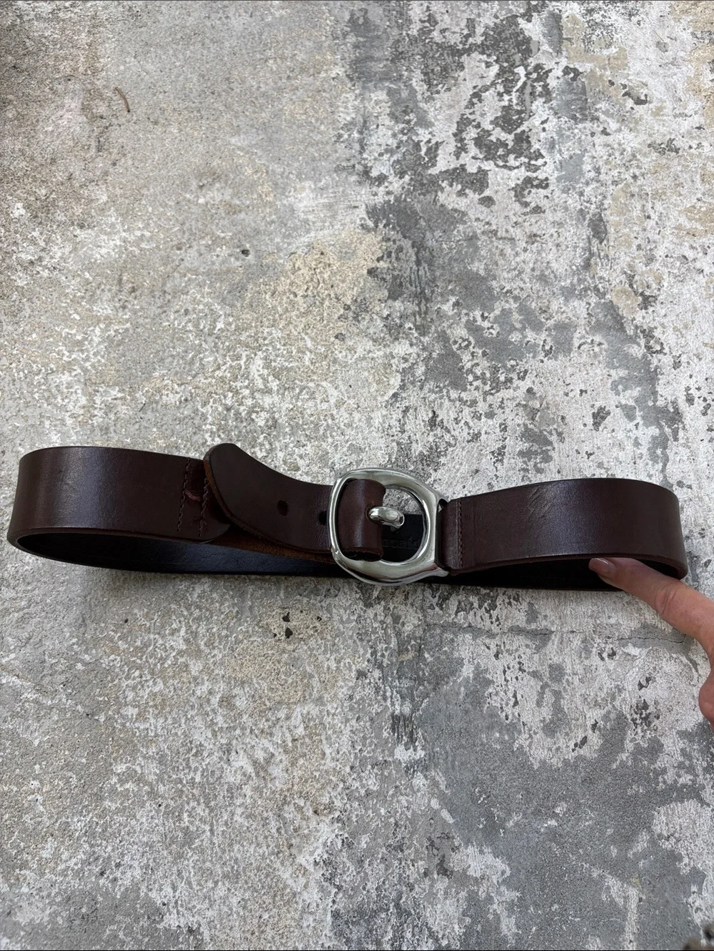 Isaiah Kincaid equestrian style buckle vintage leather belt.